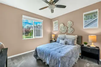 The second bedroom easily accommodates a queen-sized bed, nightstands and there is still room for a desk making it a super functional space.