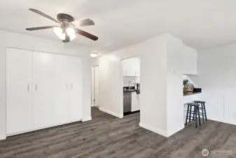 Dining area with custom storage closets