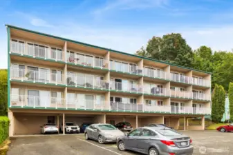 Back of building from parking lot