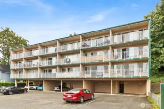 Back of building from parking lot