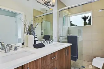 Double vanity in primary ensuite, there is a separate "water closet"