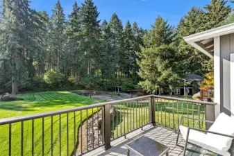 Side deck overlooking back yard off of primary bedroom.