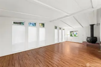 Pull down blinds offer privacy and light from top windows!