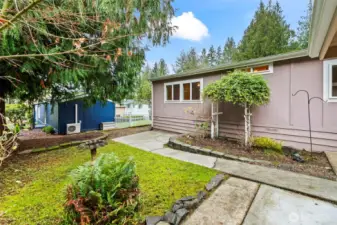 Paved walkways and mature landscaping.
