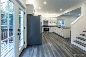 Dining area looking into kitchen