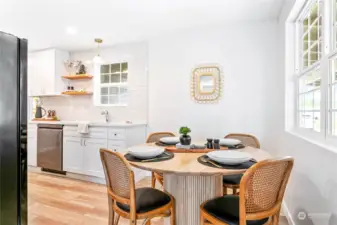 Dining area off of the kitchen is suitable for a good sized table for 4-6 people.