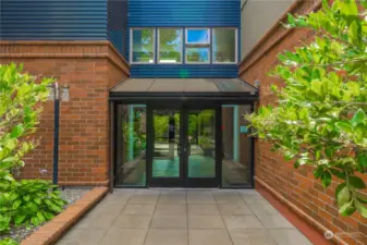 Vibrant front entrance invites you into the lobby.