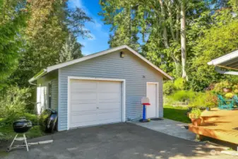 One car garage has lots of storage.