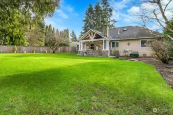 Wide angle of backyard toward the house.