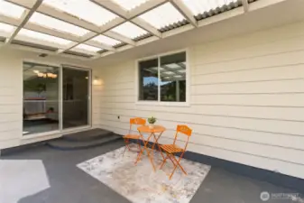 Covered patio keeps the rain off of your bistro table