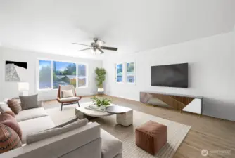Virtual staging showing the upstairs living room.