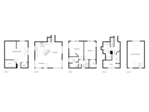 These are floor plans for each of the floors. There are staircases with only a few steps between each level.