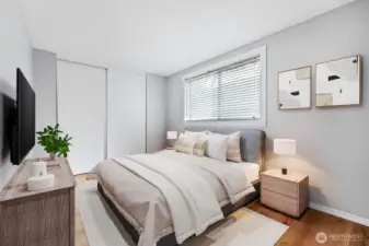 Bedroom is good sized. Virtually staged.