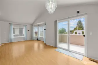 Elegant chandelier adds a touch of sophistication.