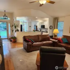 The open concept living room, kitchen, dining room makes entertainment a breeze