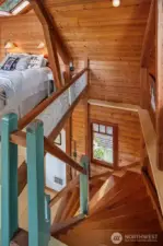 Unique and lovely stairs to upper loft sleeping area.