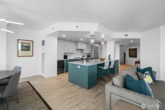 Main living space with high floor elevation enhancing natural light and view lines.