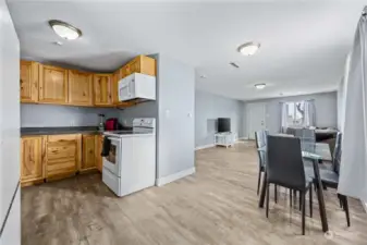 Kitchen is open to living room and dining space