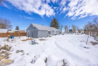 Partially fenced backyard