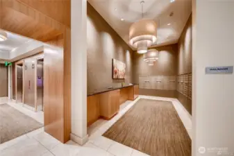 Elevators and mail area