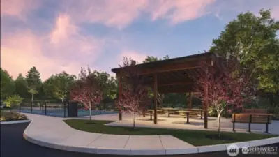 Rendering of covered picnic area and pickleball court