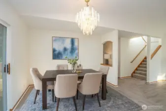 Dining area with beautiful lighting - Virtual Staged