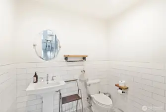 Recently renovated bathroom with subway tile, and tons of space to add storage