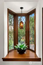 Oriel window on stair landing.
