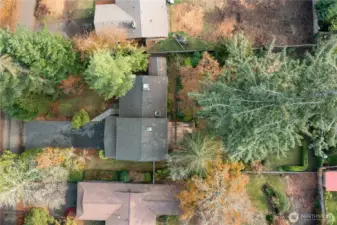 Birds-eye drone photo of home