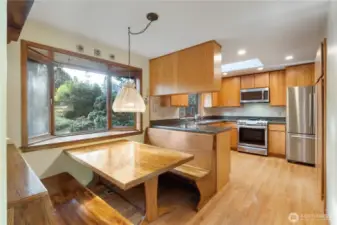 View of custom built eat-in dining area.