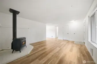 Propane fireplace is thermostatically controlled. Bonus - works during power outages!