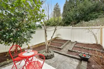 Private back patio with garden space
