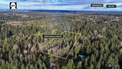 Less than 20mins to JBLM East Gate. Yellow property lines are approximate. Buyer to verify to their own satisfaction.