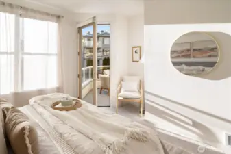 You'll love the soft light and dreamy feel of this spacious bedroom.