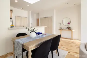 The Dining Room is casual and has a lot of natural light with a skylight overhead.