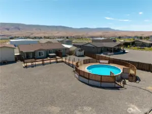 Aerial view of backyard.