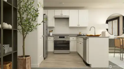 This home has white cabinets.