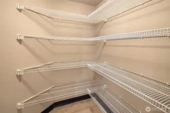 Generous sized pantry accessible through sliding door in kitchen.