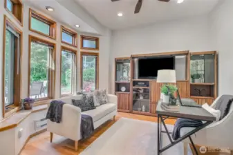 Office with abundant windows to view the patio