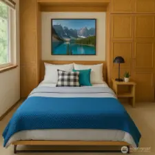 Bedroom with murphy Bed - VIRTUALLY created to show bed extended