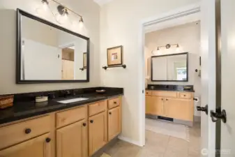 Upgraded hard surface counters, light fixtures, framed in mirrors & towel bars.
