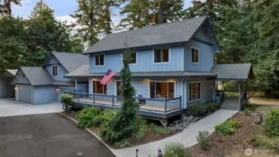Situated on a private drive with paved roads and walkways.