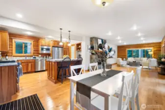 Expansive open layout with kitchen and large dining room.