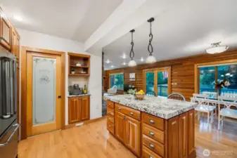 Coffee bar and large pantry for extra storage.