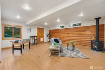 Lower level living/bonus room with access to the outdoor patio.