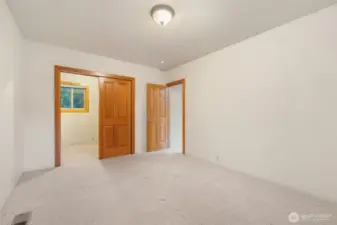 This spacious guest bedroom has an extra large closet!