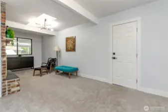 Family room with new carpet.