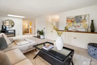 The main floor living room is spacious with a natural gas fireplace.