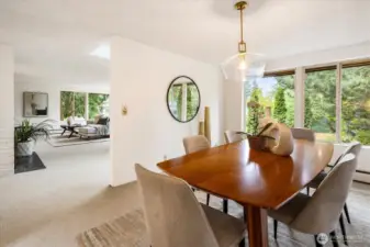 The centrally located dining room is situated between the living room and the eat-in kitchen.