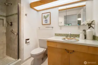 There is a private en-suite bathroom just off of the primary bedroom.